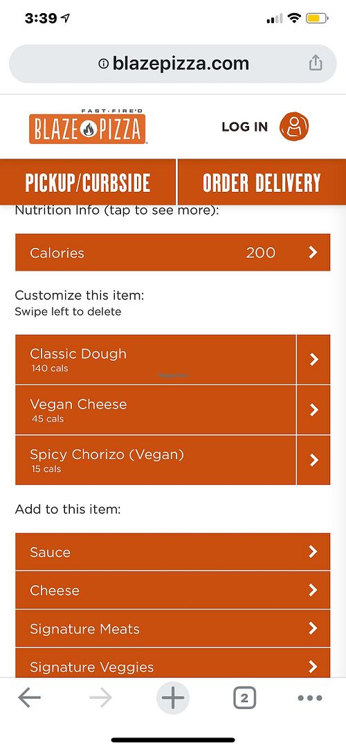 Calories clearly listed 😀 at Blaze Pizza in Trinity