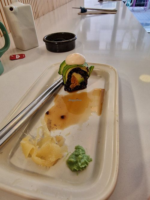 Inside of starter, mini rolls at Veganashi - Gluten Free Sushi in Barcelona