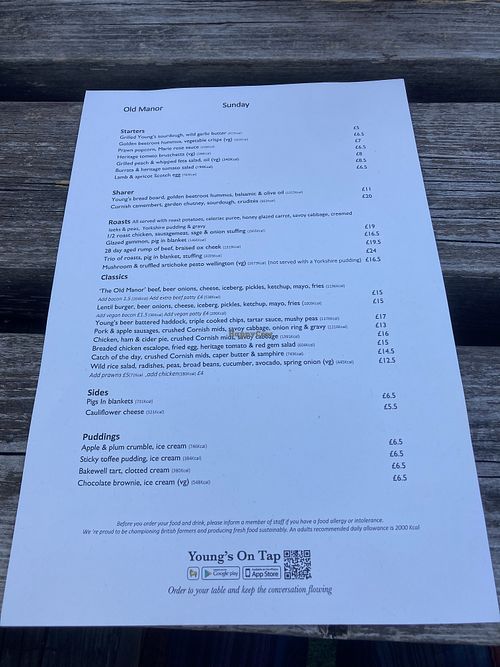 Sunday Menu (Aug 2022)  at The Old Manor in Potters Bar