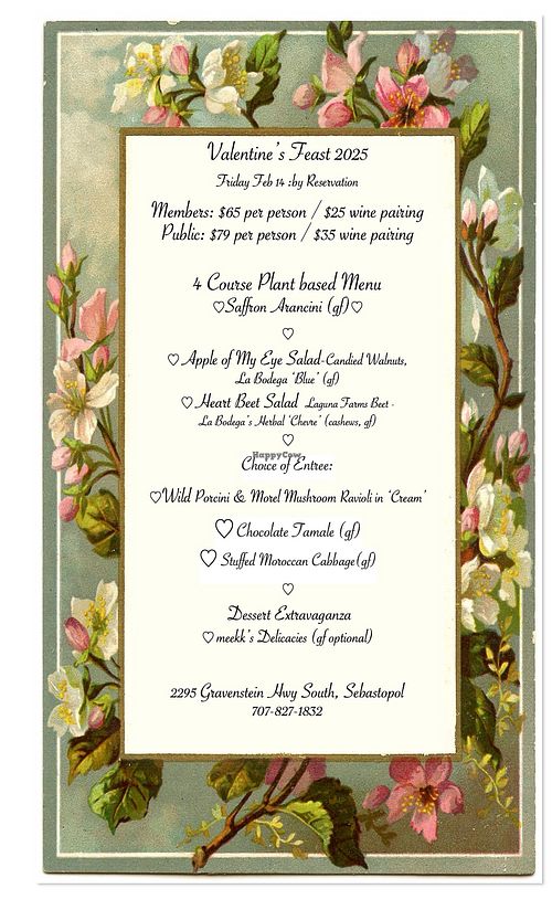 Our Valentine's Plant Based Menu.   at Sonoma Wine Shop - La Bodega in Sebastopol