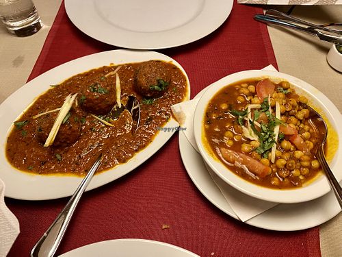 Vegan veggie balls in masala sauce and chickpeas in spicy sauce at Shiva in St Johann In Tirol