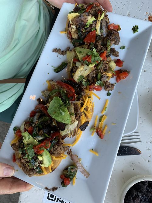 “Nachos” topped with impossible meat and vegan cheese at Cantina Laredo in Shreveport