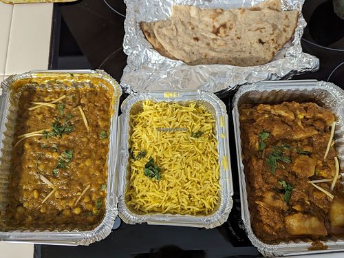 dal, pilau rice, aloo gobi and roti (all vegan) at Dawat in Tavira