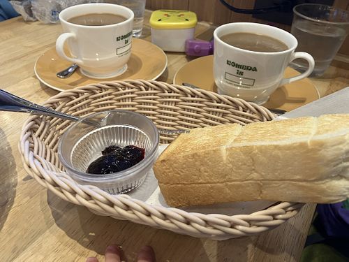 Toast /w jelly and a large cafe au lait  at KOMEDA is in Tokyo