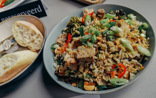 Wild rice with tofu, mushroom and veggies at King George Cafe in Sint-niklaas