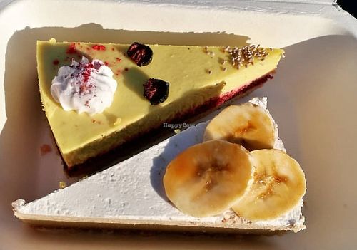 Banofee cheesecake and lemon and raspberry cheesecake at Wise Cicada Wholefood Cafe in Auckland