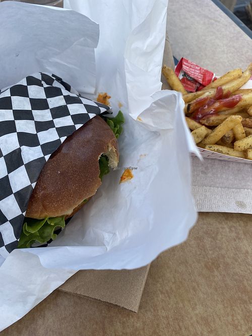 Double Patty Indigo Vegan Burger & Fries 😛 (Oops couldn’t wait)  at Indigo Burger in Newark