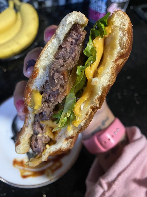 Messy Yet Delicious 🤤 Vegan Burger (Impossible is the Default); Trying to Show Size (Pretty Good Size)  at Indigo Burger in Newark