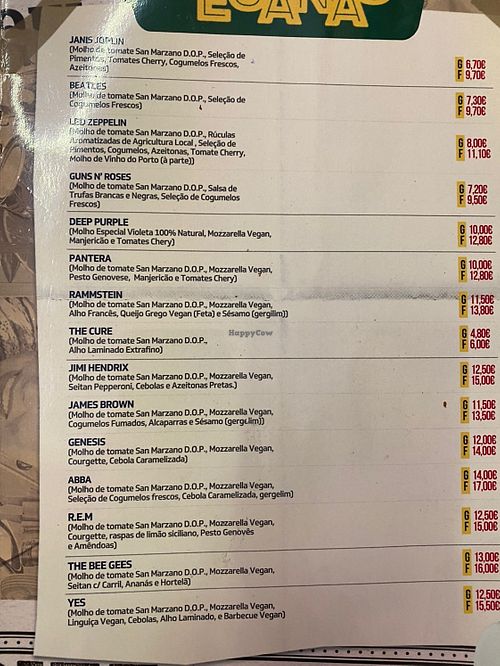 Vegan savoury pizzas at Ricciardi's Rock Pizza in Porto