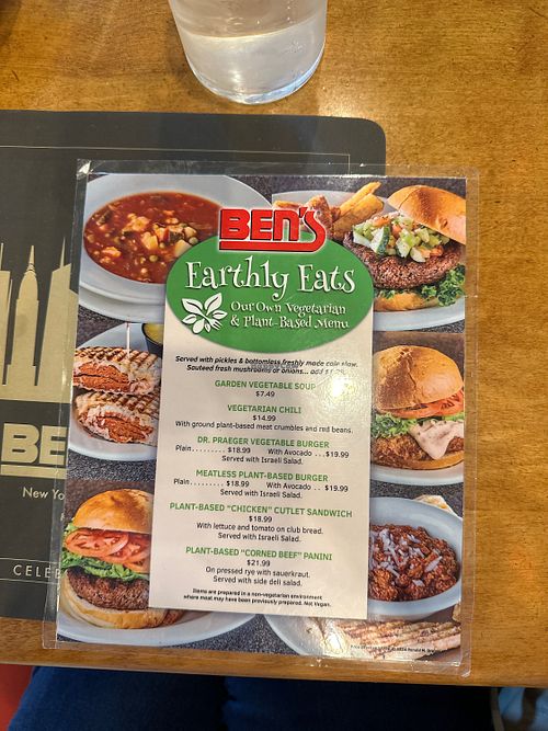 Vegetarian/vegan menu  at Ben's Kosher Delicatessen in Woodbury