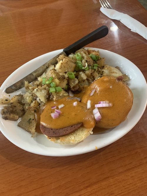 Vegan biscuit and gravy at Tom Kat Kafe in Gainesville