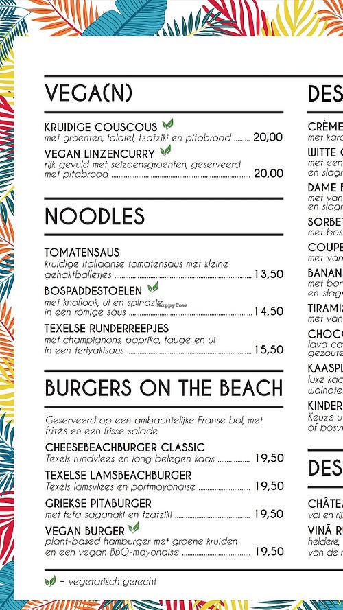 Dinner menu at Paal 17 in Texel