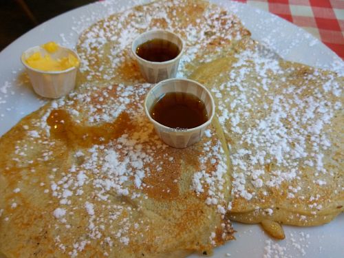 Pancakes with butter and maple syrup at Annie's Burger Shack in Nottingham