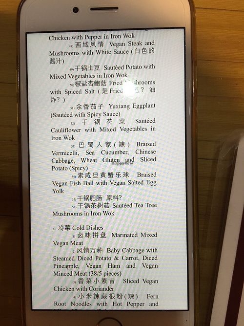 English menu from phone at Healthy Home in Shanghai