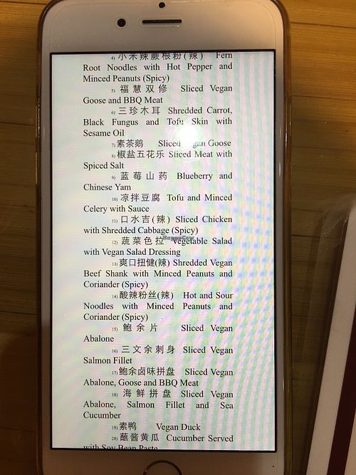 English menu from phone at Healthy Home in Shanghai