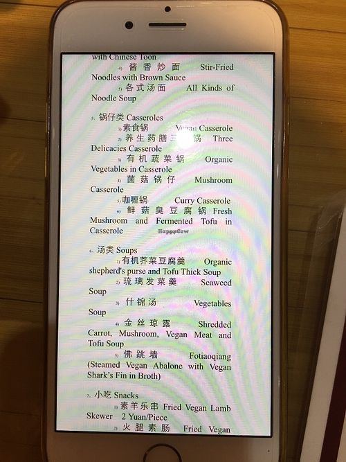 English menu from phone at Healthy Home in Shanghai