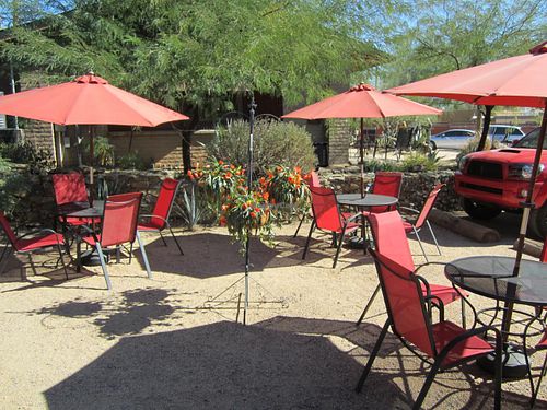 Outdoor Patio Seating at Chef Sara's Raw Vegan Academy and Cafe in Cave Creek