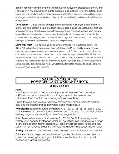 Menu Page 3 at Chef Sara's Raw Vegan Academy and Cafe in Cave Creek