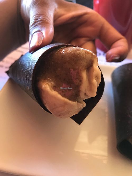 Chocolate Cannoli filled with banana ice cream and a vegan nut-based caramel at Chef Sara's Raw Vegan Academy and Cafe in Cave Creek