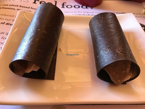 Chocolate Cannoli filled with banana ice cream and a vegan nut-based caramel at Chef Sara's Raw Vegan Academy and Cafe in Cave Creek
