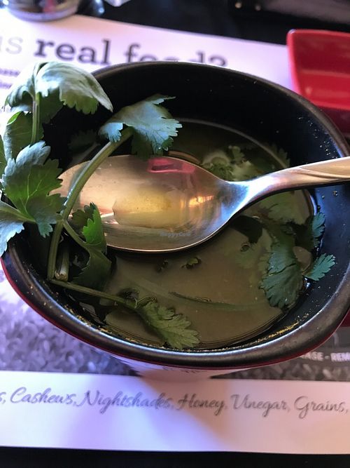 Turmeric/Cilantro/Himalayan Pink Salt - served hot  at Chef Sara's Raw Vegan Academy and Cafe in Cave Creek