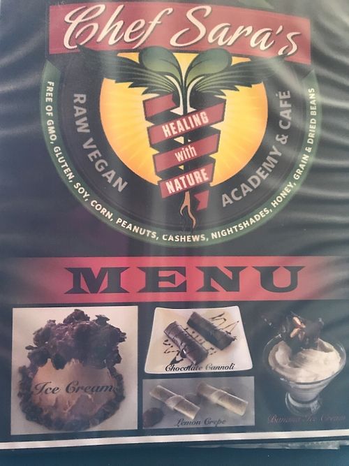Menu at Chef Sara's Raw Vegan Academy and Cafe in Cave Creek