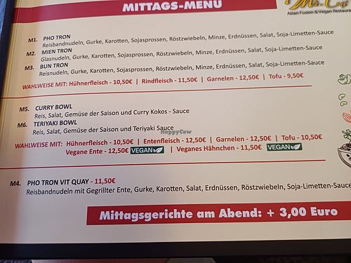 Menu at Mr Tu in Cottbus