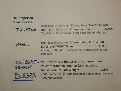 Vegan mains  at Moserwirt Gasthof in Maria Alm