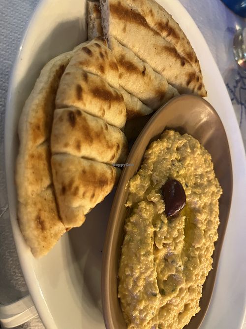 Humous and flatbread/pitta  at Zorbas in Zakynthos