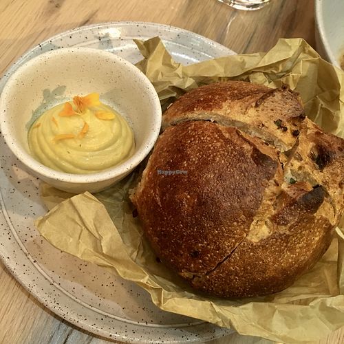 Broccoli bread and marigold “butter"  at Oyster Oyster in Washington