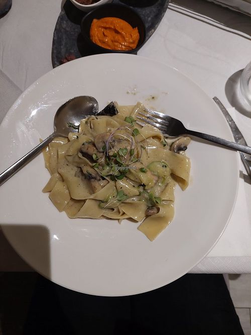 Mushroom & Zucchini pappardelle   at Basilikos Restaurant in Skiathos