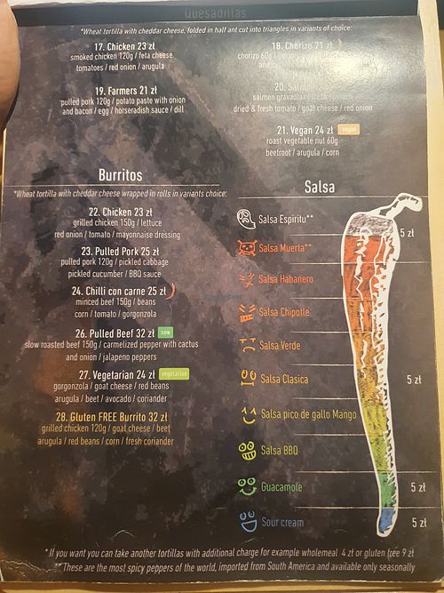 Menu at Tako in Gdynia