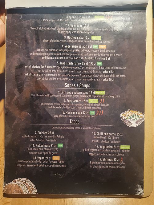 Menu at Tako in Gdynia