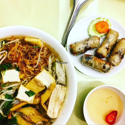 Bun Thang and Spring Rolls at Loving Hut - Âu Cơ in Hanoi