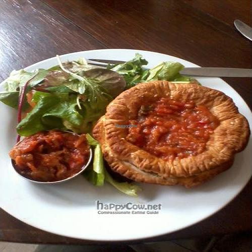 Vegan pie (broccoli, cheezly) & salad at Earth Vegan Cafe in Newtown