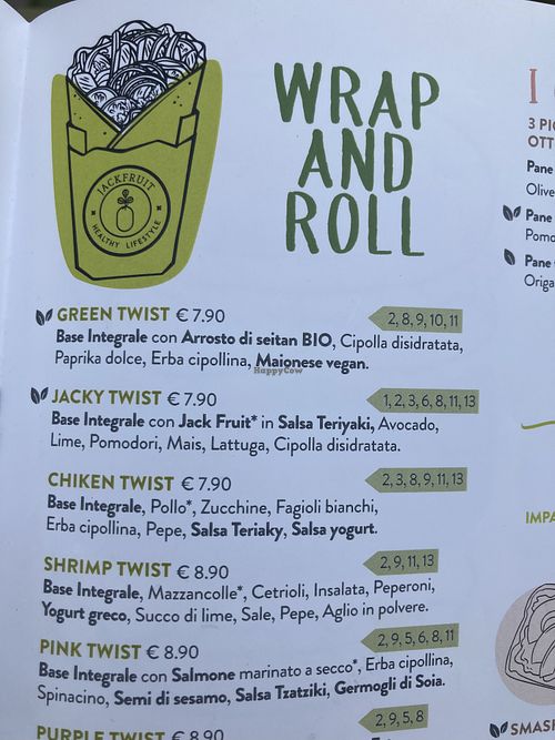 Wrap menu at Jack Fruit in Verbania