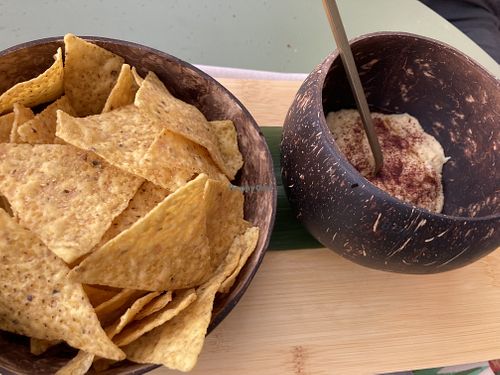 Hummus with chips at Jack Fruit in Verbania