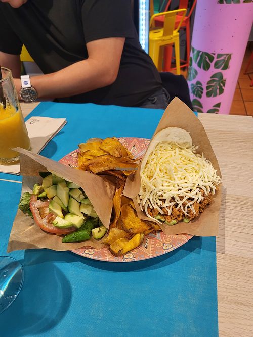 Left is vegan areppa for me (right is non-vegan areppa for my husband) at Arepa Lovers in Leon