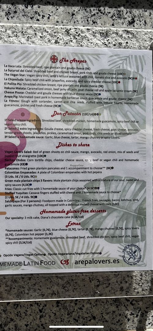 Menu  at Arepa Lovers in Leon
