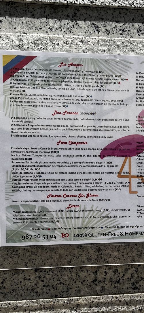 Menu  at Arepa Lovers in Leon