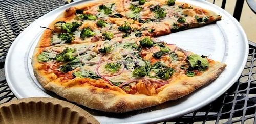 Vegan pizza with my faves! at Wise Pies in Terre Haute