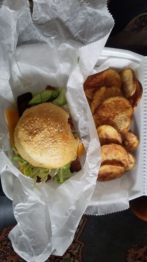 Spicy BBQ Bacon Burger with Hand Cut Chips at Baking Hope  in Kennesaw