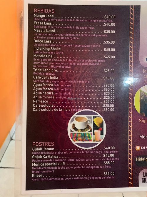 Vegan drinks are chai and Agua mineral at Mónica Restaurant Hindú in Oaxaca