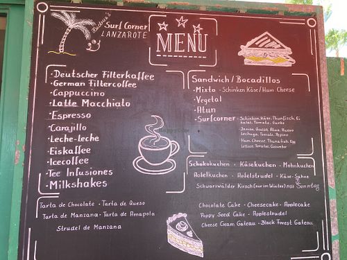 Menu  at Surf Corner Veggie Tapas Cafe in Lanzarote