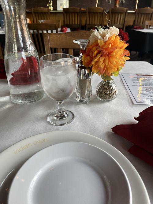 Table cloths and cloth napkins. I like those little differences from so many other places.  at Indian Oven in Columbus