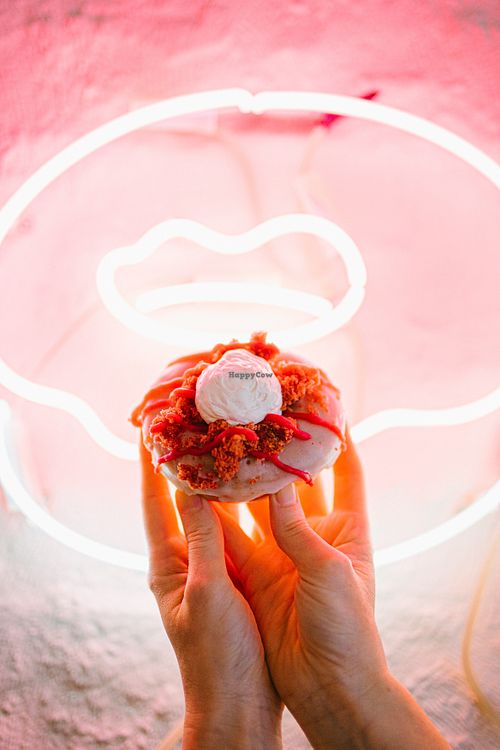 red velvet cheesecake donut at Brammibal's Donuts - Alexanderplatz in Berlin
