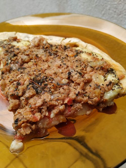 Pizza de carne de soja at Evegan in Belo Horizonte