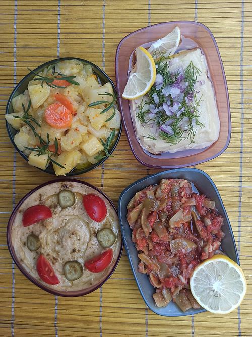 Humus, green beans, celery at V-mos in Istanbul