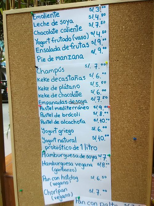Menu as of October 2020 at Canela and Panela in Lima