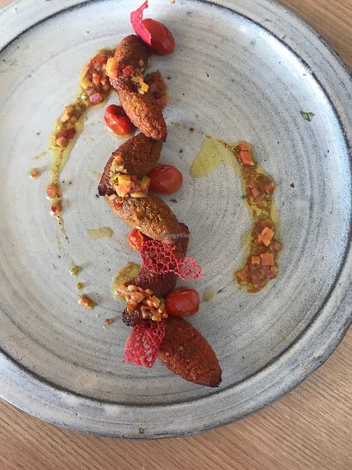 Curried pumpkin kibbeh. at Horta Cozinha Criativa in Brasilia